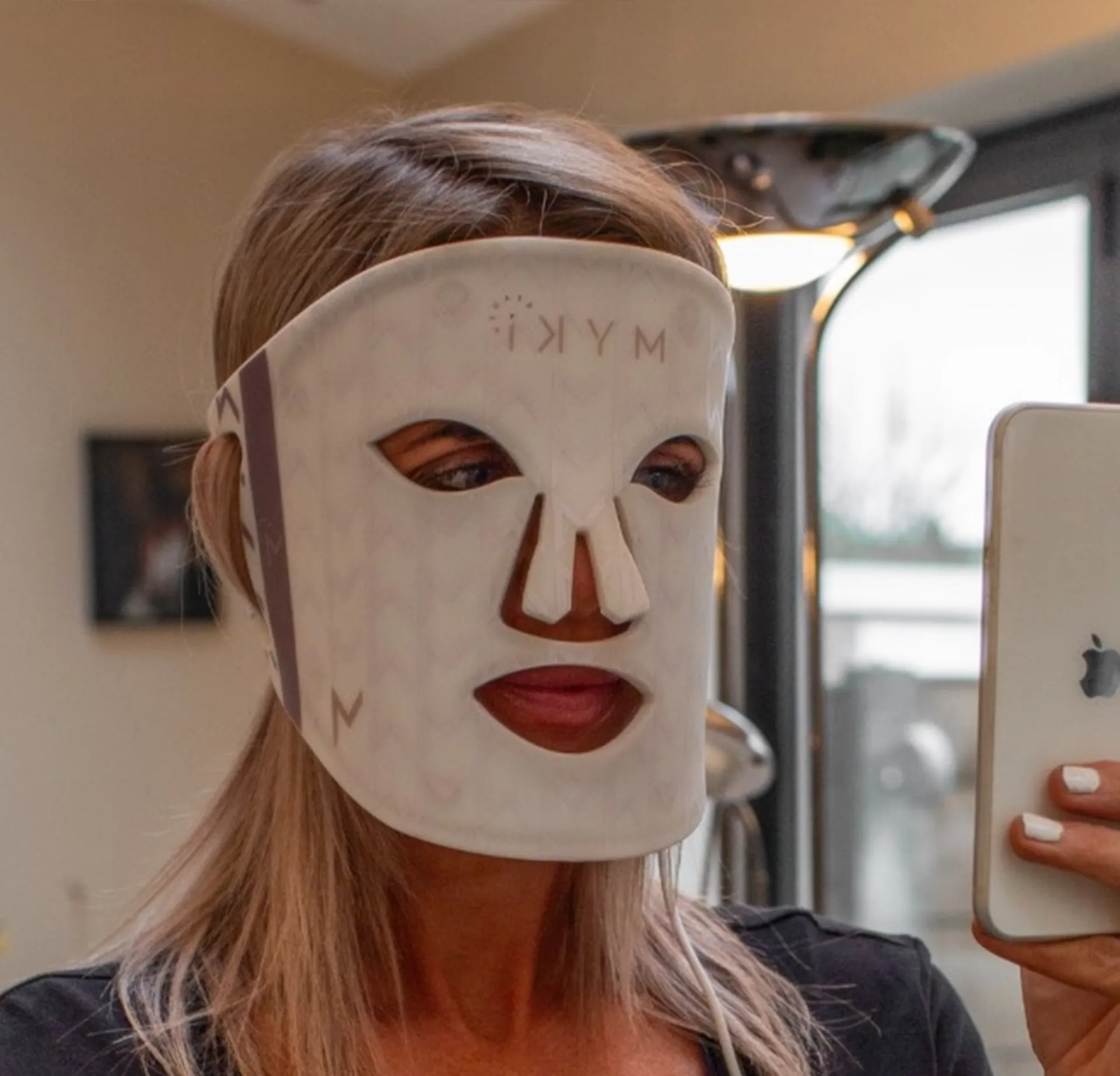 wearing the LED face mask